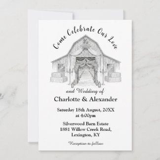Rustic Barn Black and White Wedding Invitation Inbjudningar