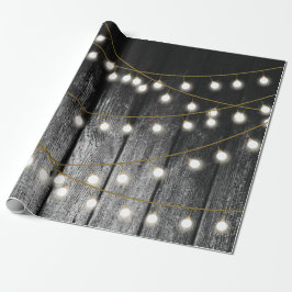 Rustic Barn Black Wood Guld String Ljus Presentpapper