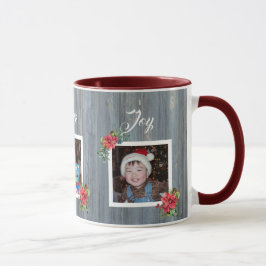 Rustic Barn Board och Poinsettia | 3 familjefoton Mugg
