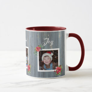 Rustic Barn Board och Poinsettia 3 familjefoton Mugg