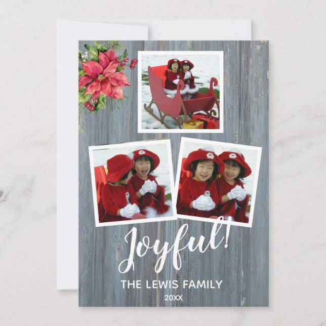 Rustic Barn Board-Personlig med 3 foton Kort (Framsida)