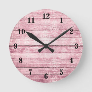 Rustic Barn Boards Shabby Rosa Distress Wood Rund Klocka