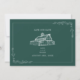 Rustic Barn Bröllop Emerald Grönt Spara datum Datumet