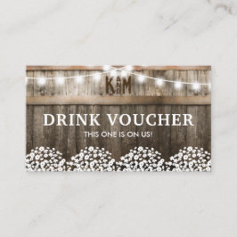 Rustic Barn Bröllop Free Drinks Voucher Visitkort