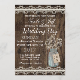 Rustic Barn Bröllop Wood Mason Burk Babys andedräk Inbjudningar