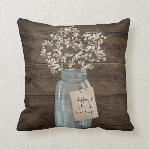 Rustic Barn Bröllop Wood Mason Burk Babys andedräk Kudde