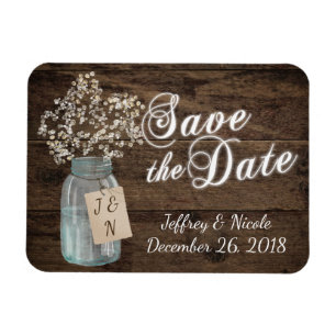 Rustic Barn Bröllop Wood Mason Burk Babys andedräk Magnet