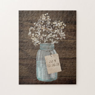 Rustic Barn Bröllop Wood Mason Burk Babys andedräk Pussel