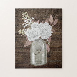 Rustic Barn Bröllop Wood Mason Burk Babys andedräk Pussel