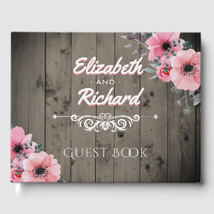 Rustic Barn Bröllop Wood Rosa Flowers Gästböcker