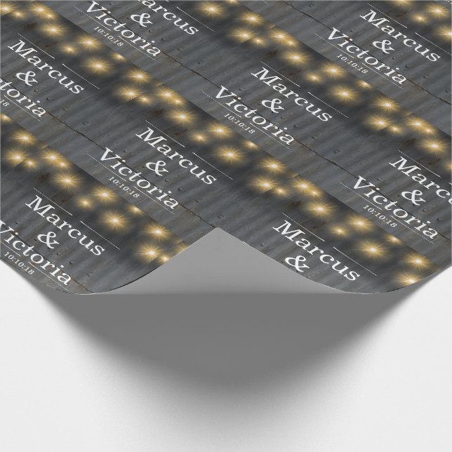 Rustic Barn Corrugated Järn Bröllop Presentpapper (Hörn)