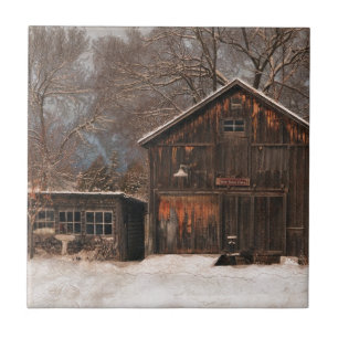 Rustic Barn & Cottage Vintage Snö Scene Kakelplatta
