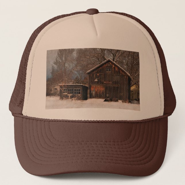 Rustic Barn & Cottage Vintage Snö Scene Keps (Framsida)