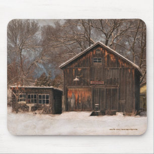 Rustic Barn & Cottage Vintage Snö Scene Musmatta