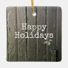 Rustic Barn Door Glad helg Holly Pet Photo Julgransprydnad Keramik