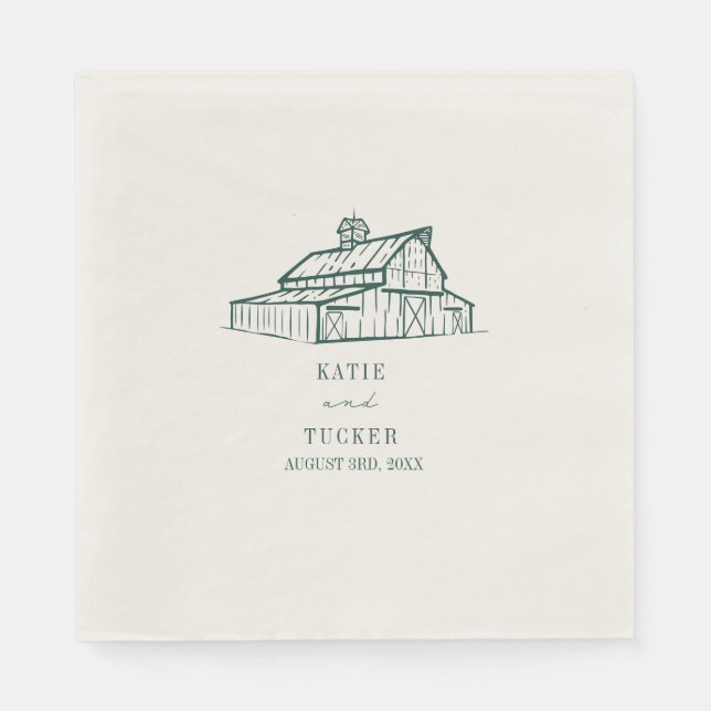 Rustic Barn Emerald Bröllop Pappersservett (Framsidan)