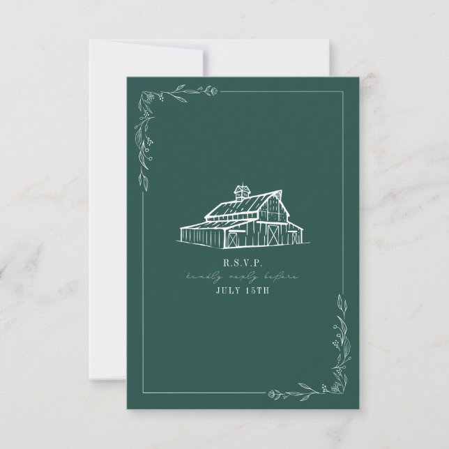 Rustic Barn Emerald Grönt Bröllop OSA Card Kort (Framsida)
