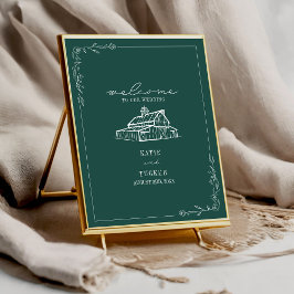 Rustic Barn Emerald Grönt Fall bröllopshälsning Poster