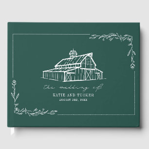Rustic Barn Emerald Grönt Farm Bröllop Guest Bok