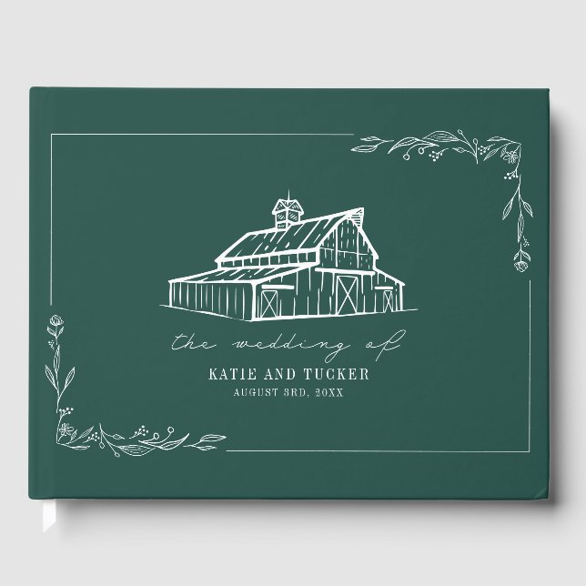 Rustic Barn Emerald Grönt Farm Bröllop Guest Bok (Framsida)