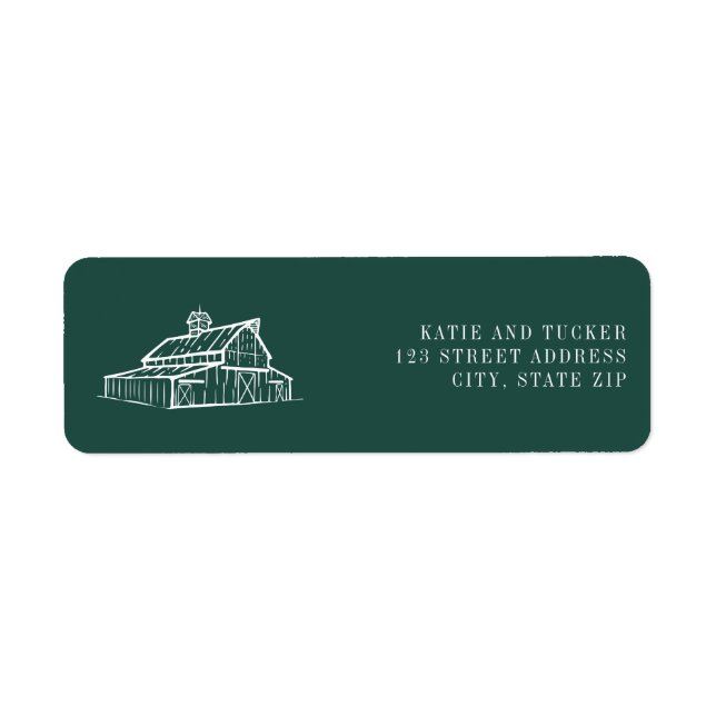 Rustic Barn Emerald Grönt Farm Fall Wedding Returadress Etikett (Framsidan)