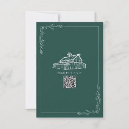 Rustic Barn Emerald Grönt QR Code Bröllop OSA Kort