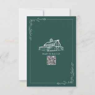 Rustic Barn Emerald Grönt QR Code Bröllop OSA Kort