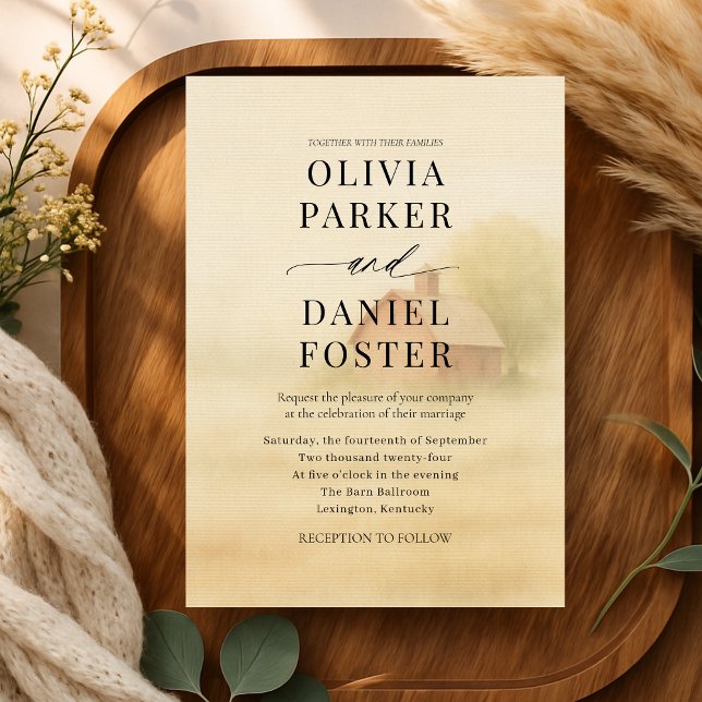 Rustic Barn Farmhouse Watercolor Wedding  Inbjudningar (Skapare uppladdad)