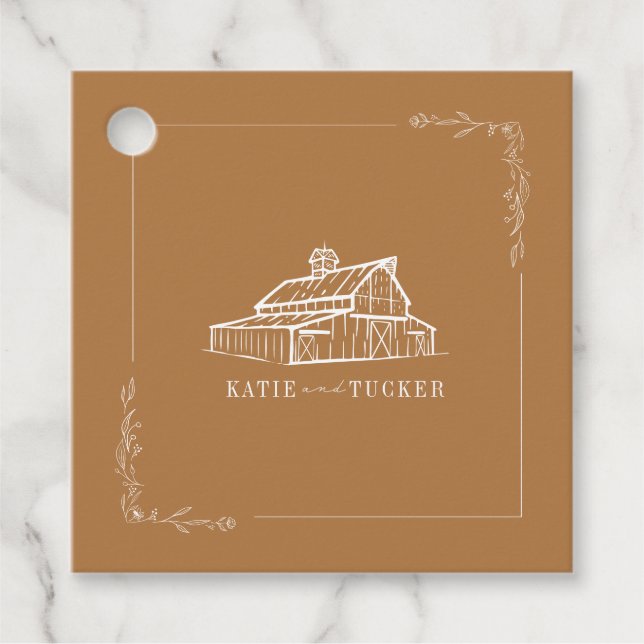 Rustic Barn Goldenrod Farm Fall Wedding Gåvor Etiketter (Framsida)
