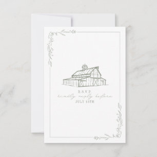 Rustic Barn Grönt White Bröllop OSA Kort