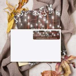Rustic Barn Lace Wood String Light Wedding Address Returadress Etikett