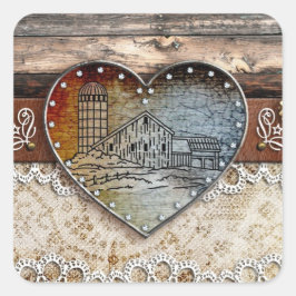 Rustic Barn Land Heart Sticker Fyrkantigt Klistermärke