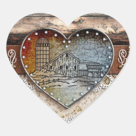 Rustic Barn Land Heart Sticker Hjärtformat Klistermärke