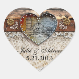 Rustic Barn Land Heart Sticker Hjärtformat Klistermärke
