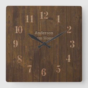 Rustic Barn Land House Wood Panel Farmhouse Fyrkantig Klocka