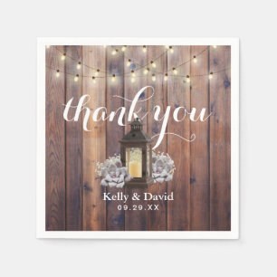 Rustic Barn Lantern & String Ljus Bröllop Pappersservett