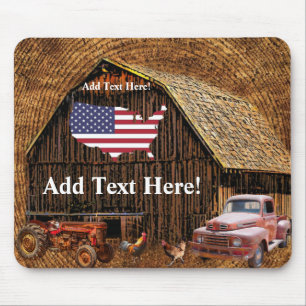 Rustic Barn Lastbil Tractor American Flagga Mouse Musmatta