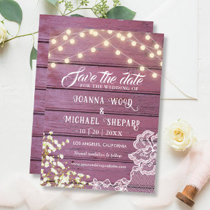Rustic Barn Lila Wood String Ljus & Snöre Spara Datumet