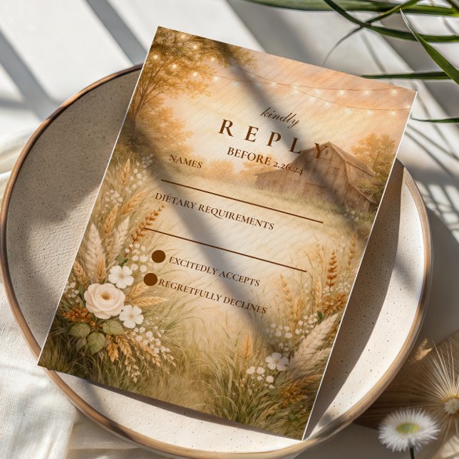 Rustic Barn Meadow String Lights Wedding OSA Kort (Skapare uppladdad)