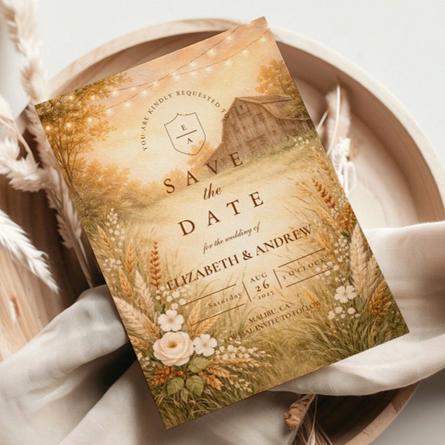 Rustic Barn Meadow String Lights Wedding Spara Datumet (Skapare uppladdad)