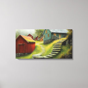 Rustic Barn med uppringande Trappor Canvastryck