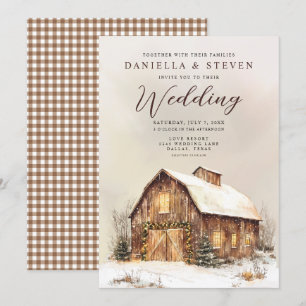 Rustic Barn med Winter Snö Bröllop Inbjudningar