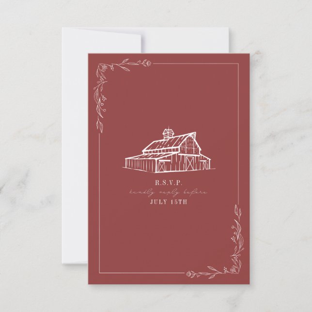 Rustic Barn Muted Red Bröllop OSA Kort (Framsida)
