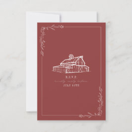 Rustic Barn Muted Red Bröllop OSA Kort