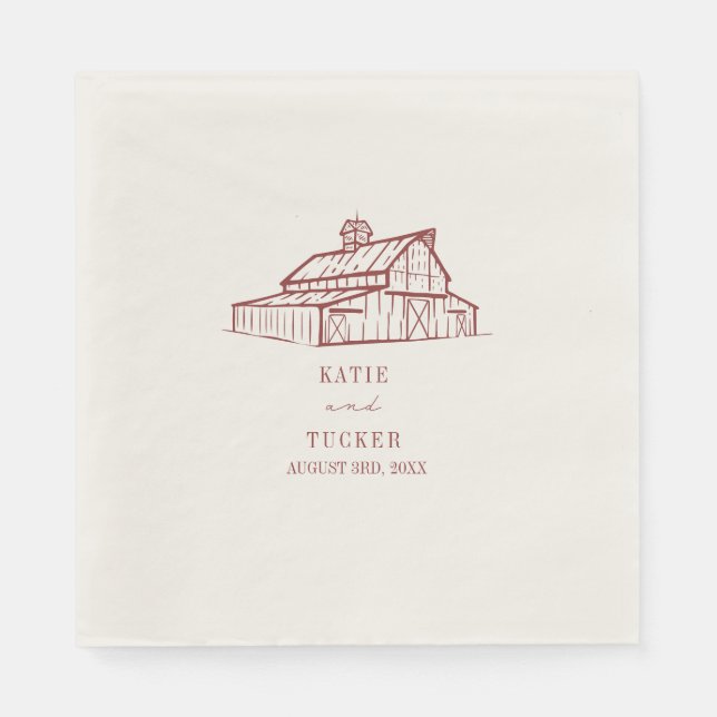Rustic Barn Muted Red Bröllop Pappersservett (Framsidan)