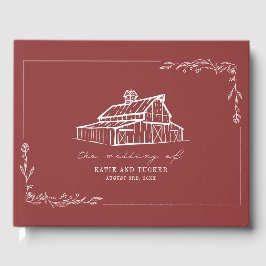 Rustic Barn Muted Red Farm Bröllop Guest Bok