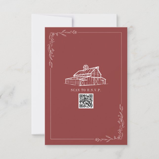 Rustic Barn Muted Red QR Code Bröllop OSA (Framsida)