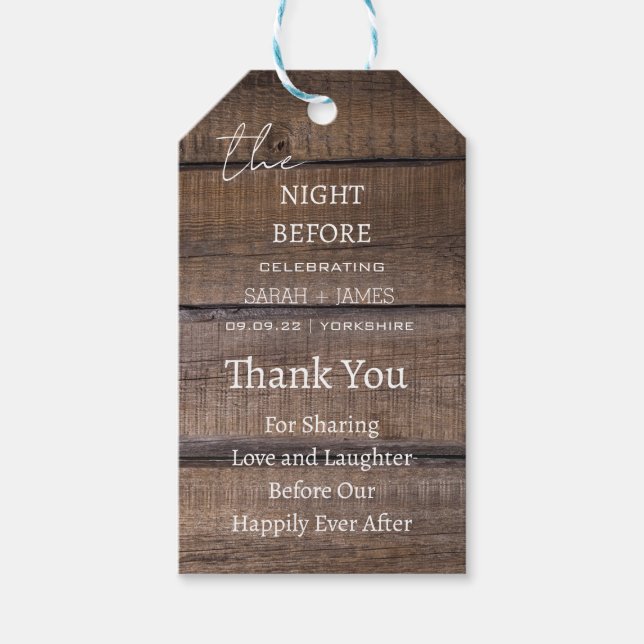 Rustic Barn natten före Bröllop Tack Presentetikett (Framsidan)