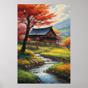 Rustic Barn och Streams melodi Poster