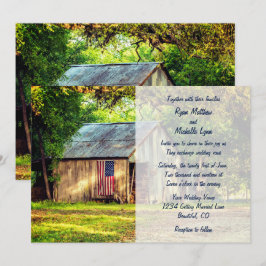Rustic Barn Patriotic US American Flagga Bröllop Inbjudningar